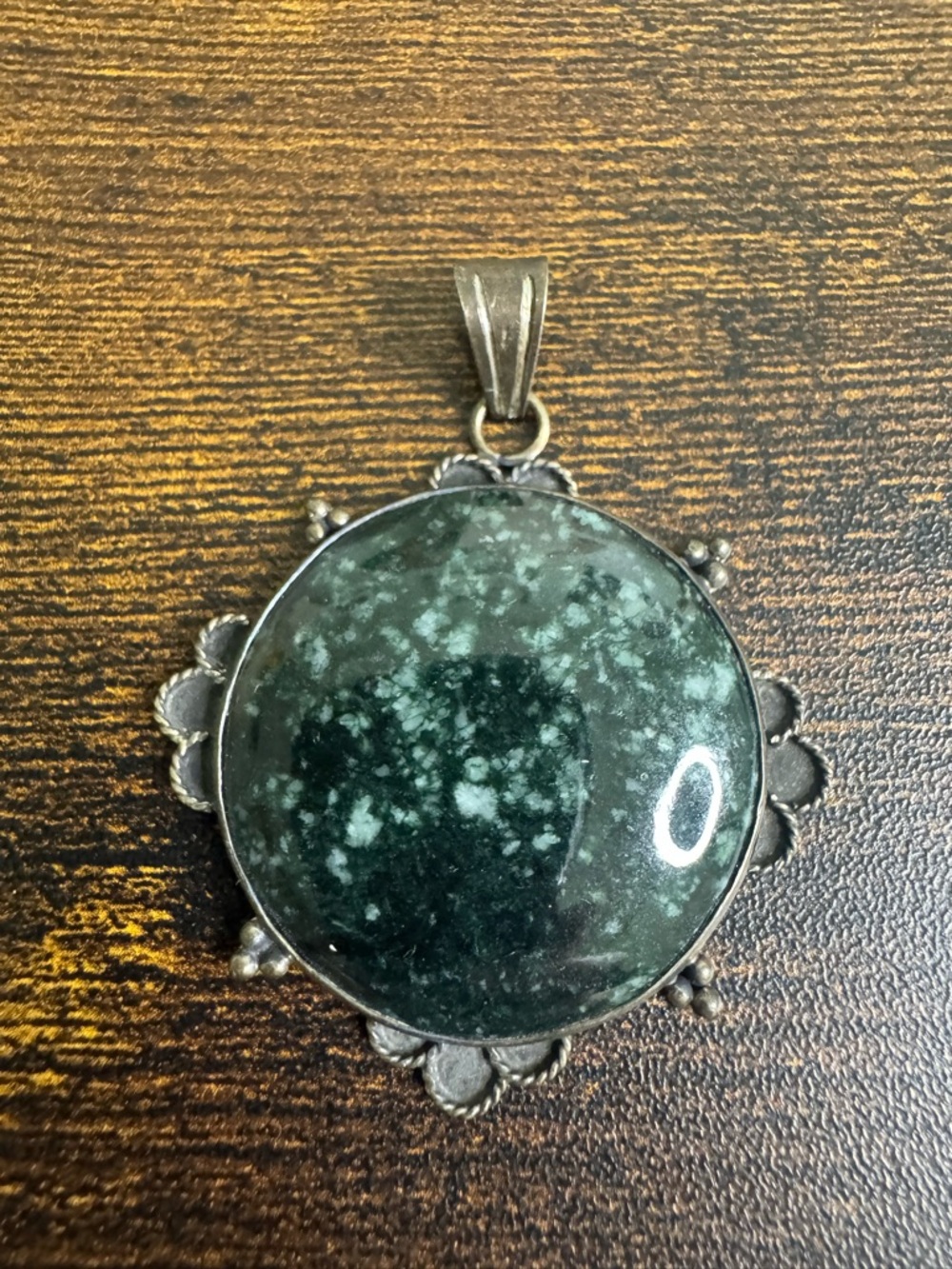 Green Moss Agate Round Pendant Sterling Silver 925 - Picture 8 of 9